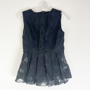 Commense Top XS Peplum Pleated Sheer Modern Classic Feminine Office Siren Black